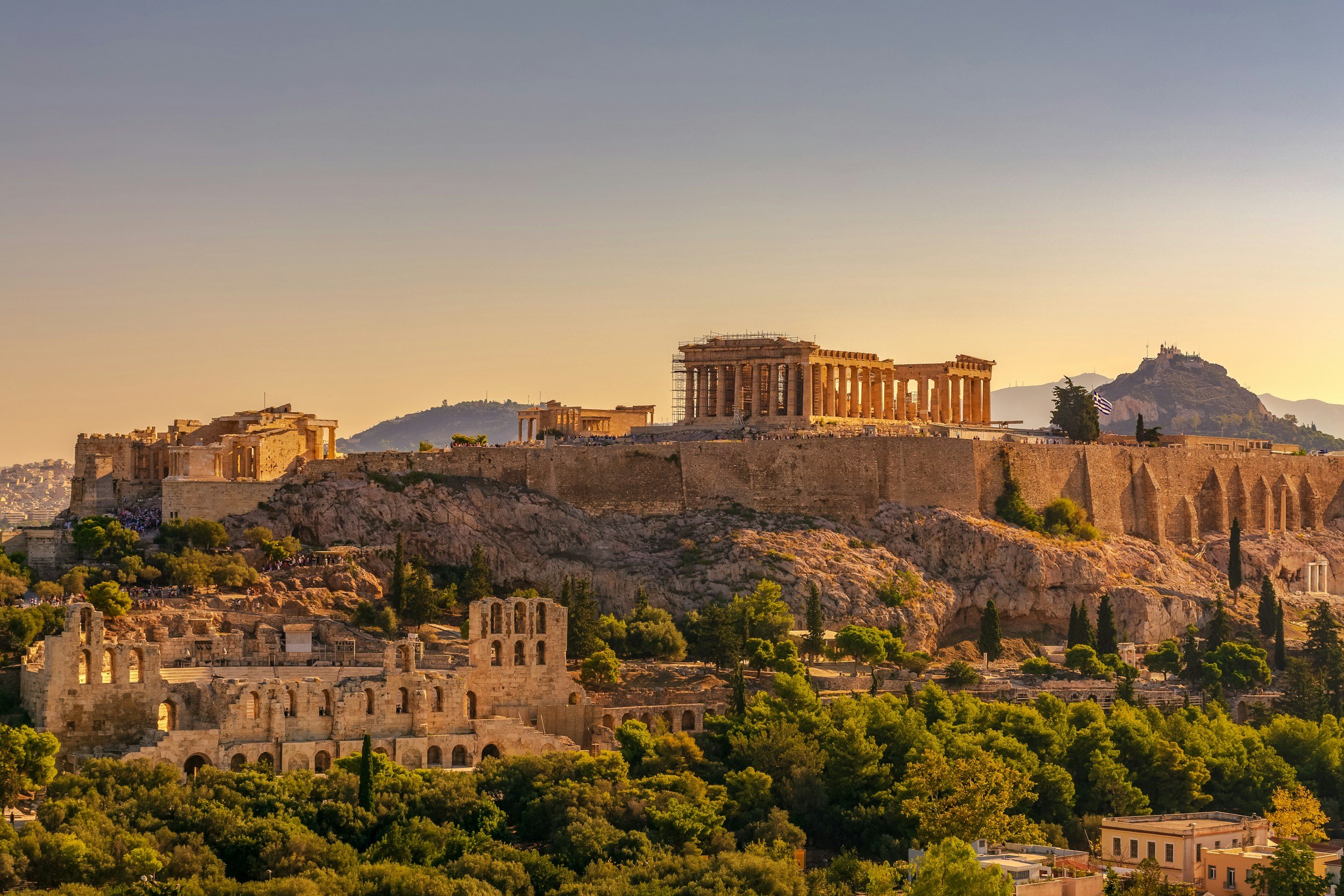 The Acropolis and Parthenon in Athens at sunset